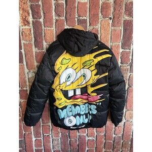 Members Only x Spongebob Mens Puffer Jacket Full Zip Graphic Size Medium Black